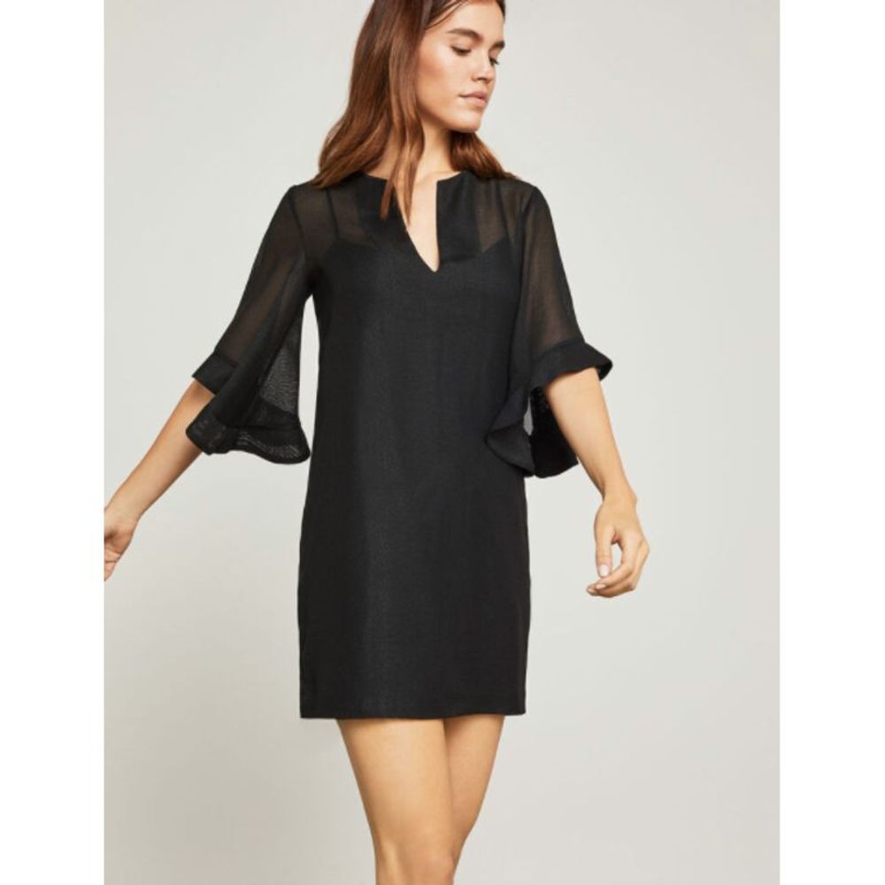 BCBGMaxazaria Black Mesh Bell Sleeve Ruffle Dress